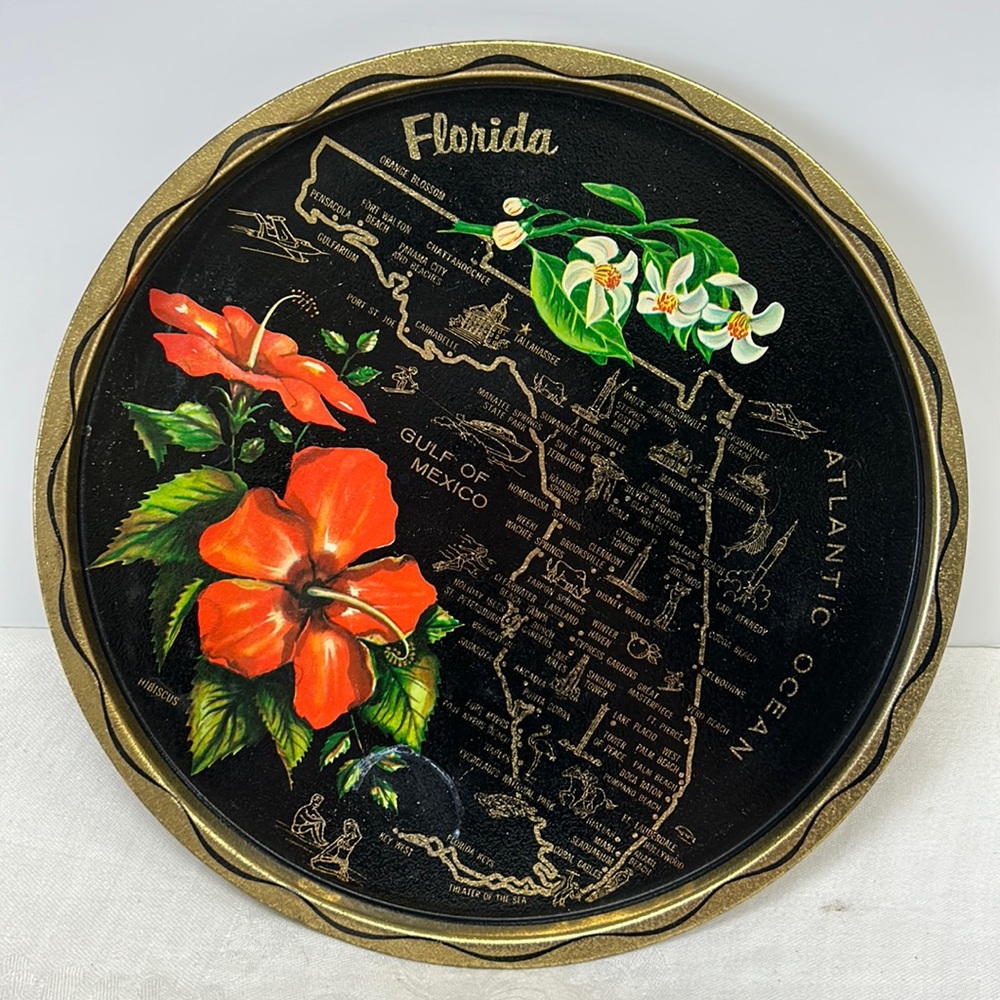 Vintage Florida State metal 11” serving tray